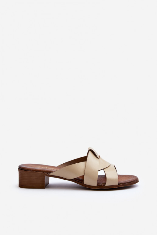 Zazoo 40236 Leren pantoffels Dames Op een lage hak beige Zazoo 40236 Leren pantoffels Dames Op een lage hak beige