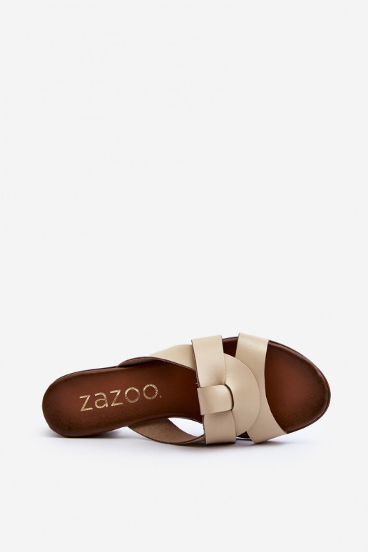 Zazoo 40236 Leren pantoffels Dames Op een lage hak beige Zazoo 40236 Leren pantoffels Dames Op een lage hak beige