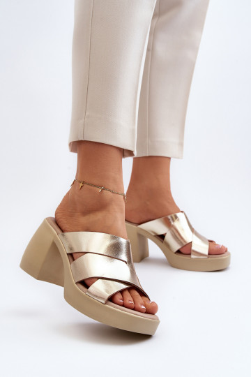 Zazoo 40373 Pantoufles en cuir Klocke couleur dorée