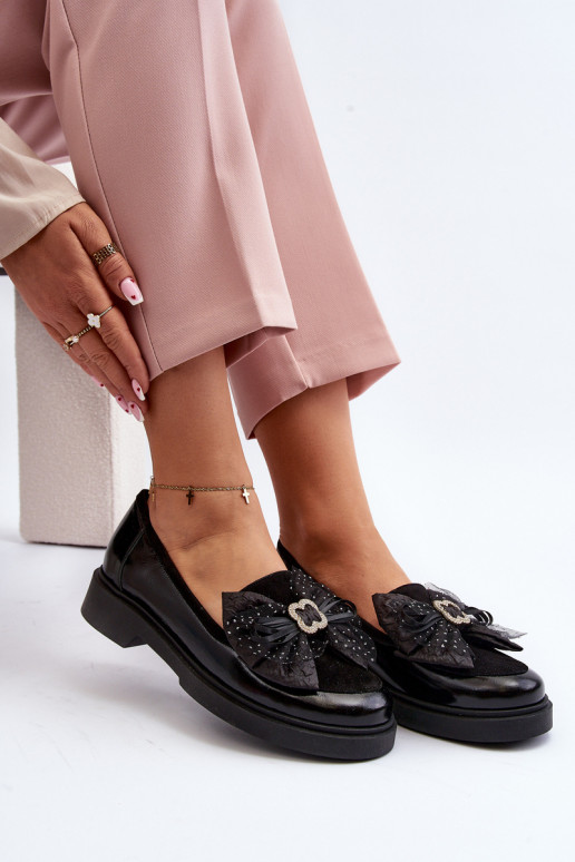 Féminin Mocassins laqués avec des rubans Laura Messi 2786 couleur noire Féminin Mocassins laqués avec des rubans Laura Messi 2786 couleur noire