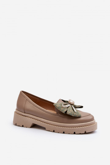 Féminin Peau Mocassins avec des rubans Laura Messi 2787 beige