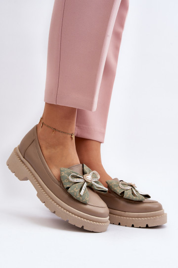 Dames leren mocassins met strikken Laura Messi 2787 zandkleur 2