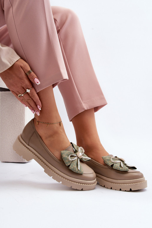 Féminin Peau Mocassins avec des rubans Laura Messi 2787 beige Féminin Peau Mocassins avec des rubans Laura Messi 2787 beige