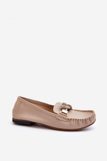 Peau mocassins pour femmes avec des ornements Laura Messi 2761 beige
