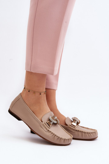 Peau mocassins pour femmes avec des ornements Laura Messi 2761 beige 2