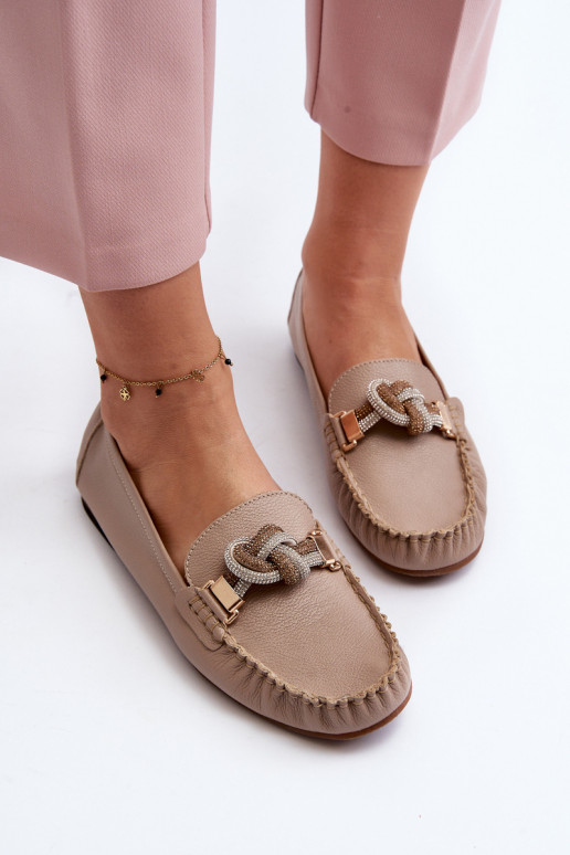 Leer dames mocassins met ornamenten Laura Messi 2761 beige Leer dames mocassins met ornamenten Laura Messi 2761 beige