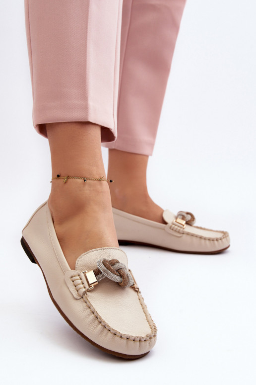 Peau mocassins pour femmes avec des ornements Laura Messi 2761 couleur ivoire Peau mocassins pour femmes avec des ornements Laura Messi 2761 couleur ivoire