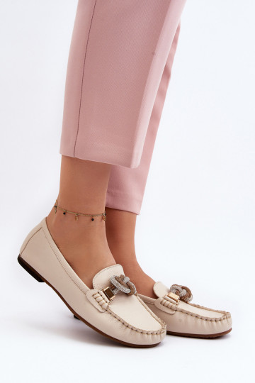 Mocassins en cuir pour femmes avec ornements Laura Messi 2761 couleur ivoire 2