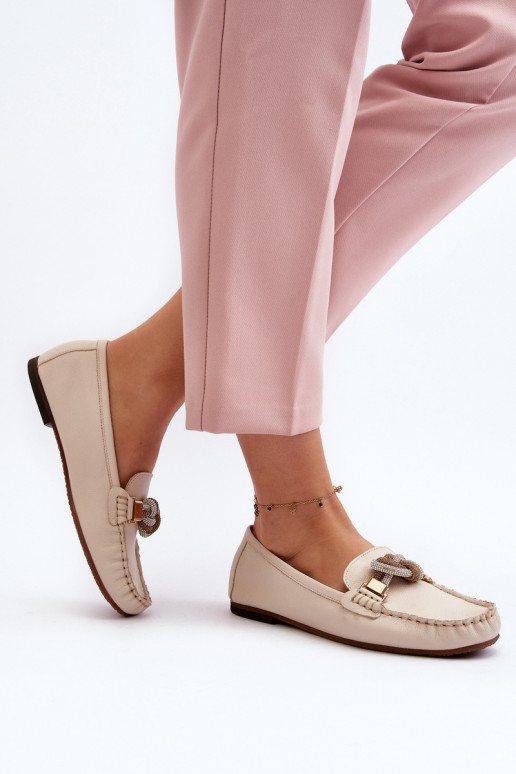 Peau mocassins pour femmes avec des ornements Laura Messi 2761 couleur ivoire Peau mocassins pour femmes avec des ornements Laura Messi 2761 couleur ivoire