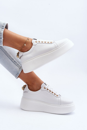 Dames Leer Sneakers model schoenen met platform CheBello 4367 Initte kleur 2