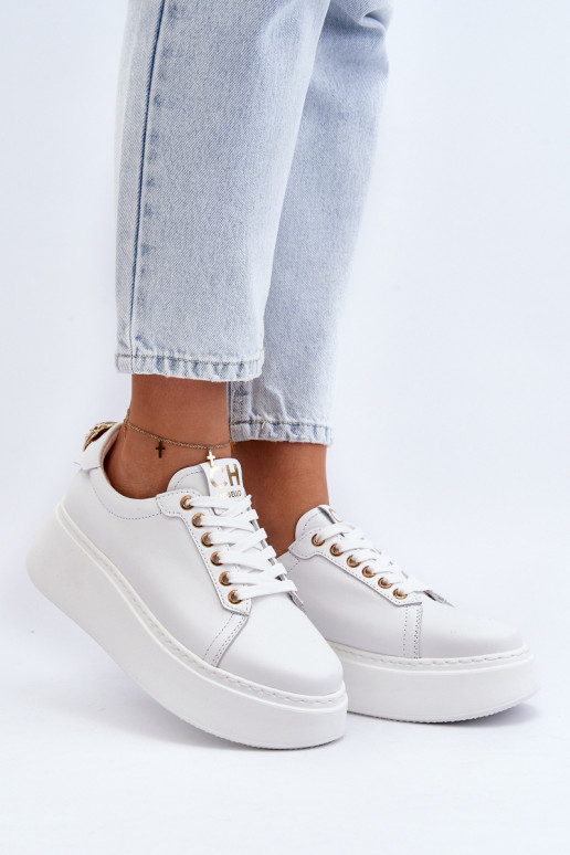 Dames Leer Sneakers model schoenen met platform CheBello 4367 Initte kleur