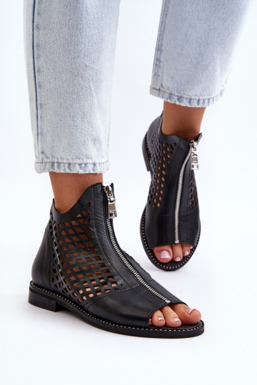 Zazoo 977/L Leder Schnürsandalen in Schwarzfarbe