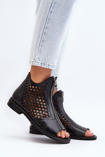 Sandales en cuir perforées Zazoo 977/L couleur noire 2