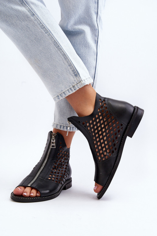 Zazoo 977/L Haut Durchbrochene Sandalen Zum Schloss schZuarze Farbe Zazoo 977/L Haut Durchbrochene Sandalen Zum Schloss schZuarze Farbe