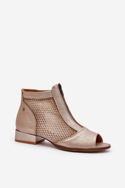 Peau Bottes pour femmes avec des talons largesOdkrytymi Palcami Il fautciejka 06413-25 couleur dorée Peau Bottes pour femmes avec des talons largesOdkrytymi Palcami Il fautciejka 06413-25 couleur dorée