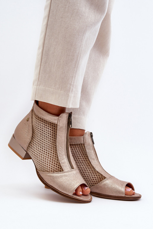 Peau Bottes pour femmes avec des talons largesOdkrytymi Palcami Il fautciejka 06413-25 couleur dorée Peau Bottes pour femmes avec des talons largesOdkrytymi Palcami Il fautciejka 06413-25 couleur dorée