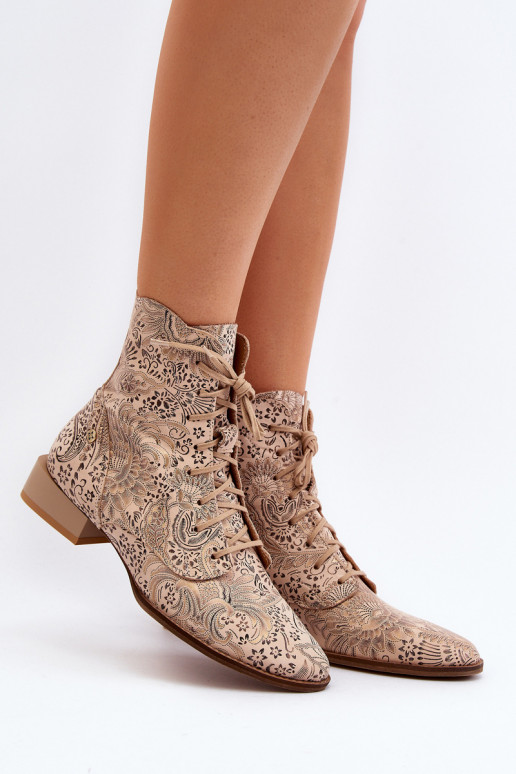 Peau À motifs Bottes avec des talons larges Il fautciejka 06391-04 beige