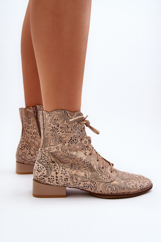 Peau À motifs Bottes avec des talons larges Il fautciejka 06391-04 beige