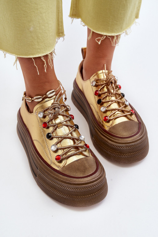 Damesschoenen met platform GOE NN2N4055 gouden kleur