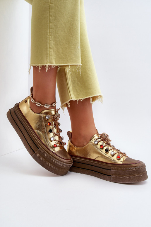 Damesschoenen met platform GOE NN2N4055 gouden kleur