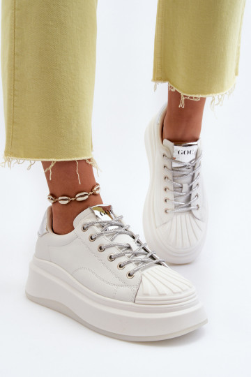 Leren dames sportschoenen met platform GOE NN2N4033 wit