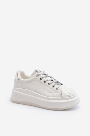 Leren dames sportschoenen met platform GOE NN2N4033 wit 2