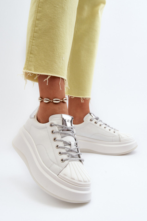 Haut Sneakers Stilvollllschuhe Feminin mit einer Plattform GOE NN2N4033 Zueiße Farbe Haut Sneakers Stilvollllschuhe Feminin mit einer Plattform GOE NN2N4033 Zueiße Farbe