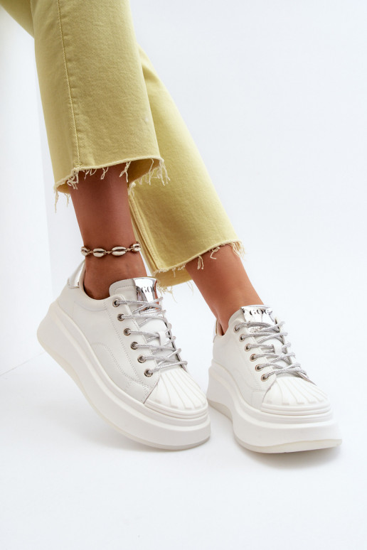 Leer Sneakers model schoenen Dames met platform GOE NN2N4033 Initte kleur Leer Sneakers model schoenen Dames met platform GOE NN2N4033 Initte kleur