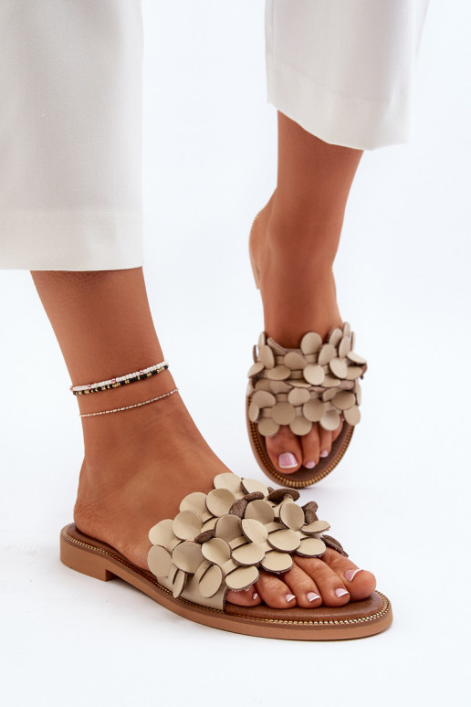 Zazoo 40381 Feminin Lederhausschuhe mit breiten Absätzen Beige Zazoo 40381 Feminin Lederhausschuhe mit breiten Absätzen Beige