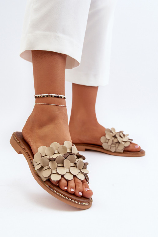 Zazoo 40381 Feminin Lederhausschuhe mit breiten Absätzen Beige Zazoo 40381 Feminin Lederhausschuhe mit breiten Absätzen Beige