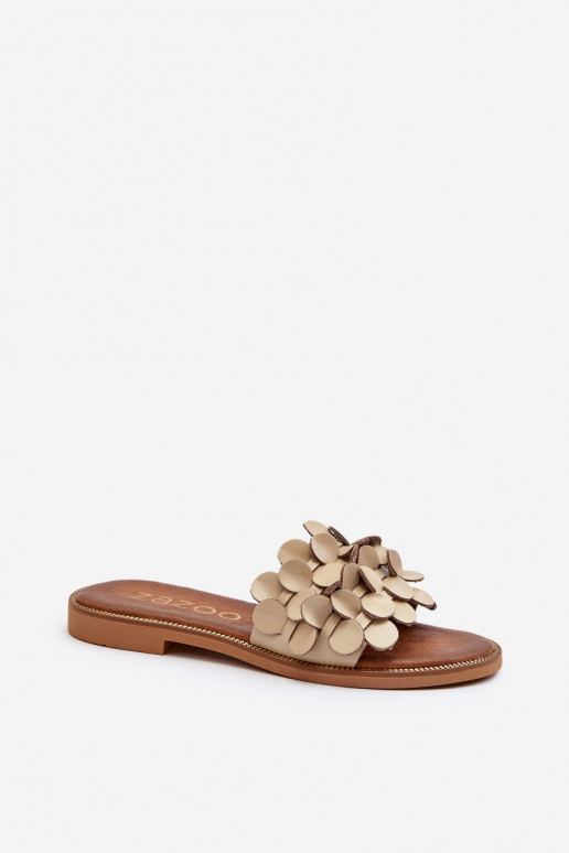 Zazoo 40381 Féminin Pantoufles en cuir avec des talons larges beige Zazoo 40381 Féminin Pantoufles en cuir avec des talons larges beige