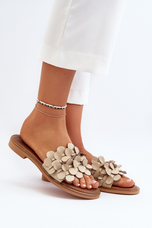 Zazoo 40381 Dames Leren pantoffels met brede hakken beige Zazoo 40381 Dames Leren pantoffels met brede hakken beige