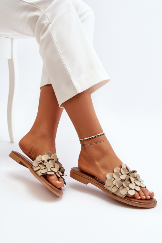 Zazoo 40381 Féminin Pantoufles en cuir avec des talons larges beige Zazoo 40381 Féminin Pantoufles en cuir avec des talons larges beige