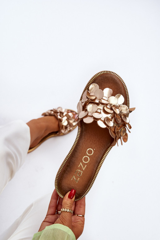 Zazoo 40381 Feminin Lederhausschuhe mit breiten Absätzen goldene Farbe Zazoo 40381 Feminin Lederhausschuhe mit breiten Absätzen goldene Farbe