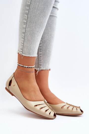 Zazoo 10009 Ballerines confortables en cuir naturel Féminin beige