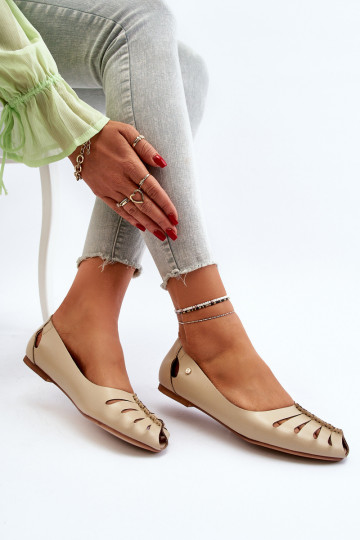 Zazoo 10009 bequeme Ballerinas aus Naturleder in Sandfarbe 2