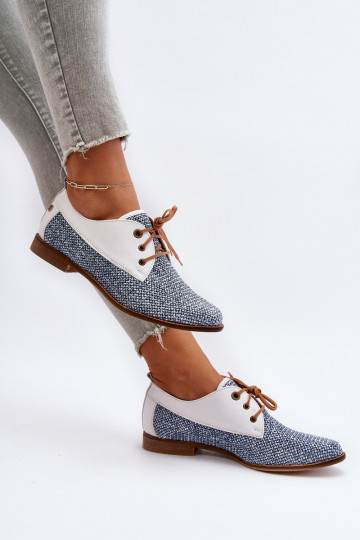 Peau chaussures Féminin avec des talons larges Il fautciejka 06461-17 couleur bleue 2