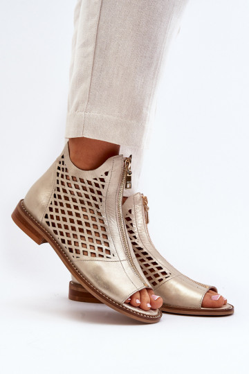 Zazoo 977/L leren open sandaaltjes met hak gouden kleur 2