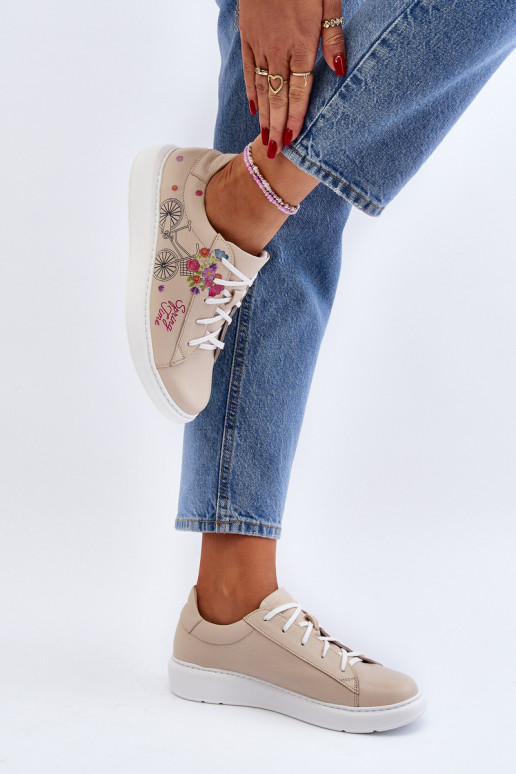 Zazoo 024/TAMARA Dames Sneakers model schoenen Leer beige Zazoo 024/TAMARA Dames Sneakers model schoenen Leer beige