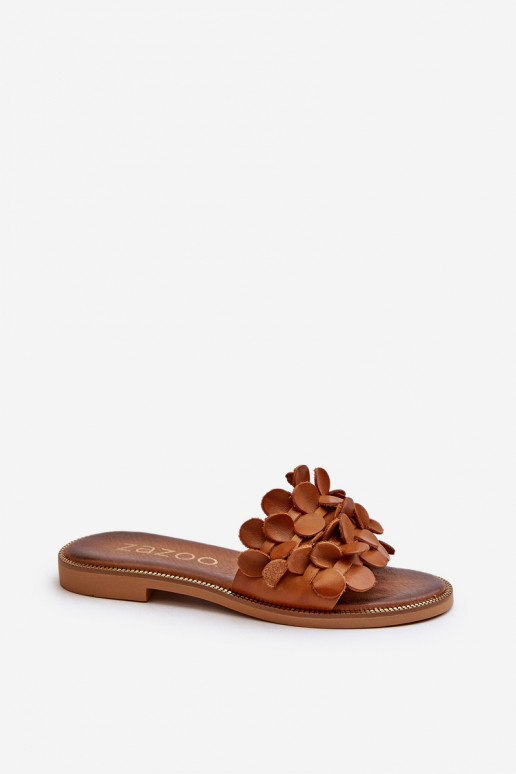 Zazoo 40381 Feminin Lederhausschuhe mit breiten Absätzen braune Farbe Zazoo 40381 Feminin Lederhausschuhe mit breiten Absätzen braune Farbe