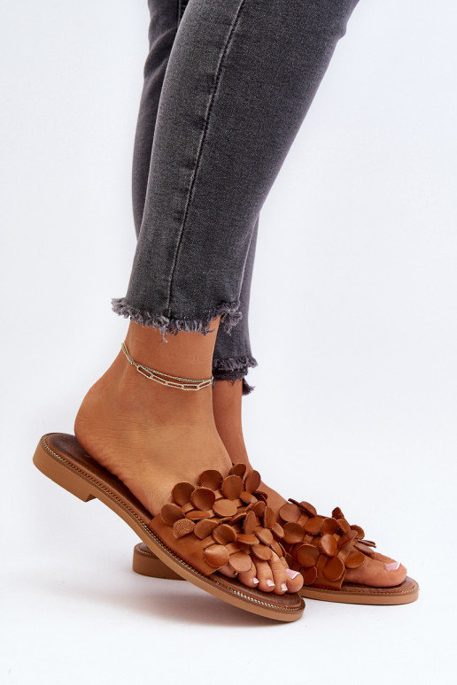 Zazoo 40381 Dames Leren pantoffels met brede hakken bruine kleur Zazoo 40381 Dames Leren pantoffels met brede hakken bruine kleur