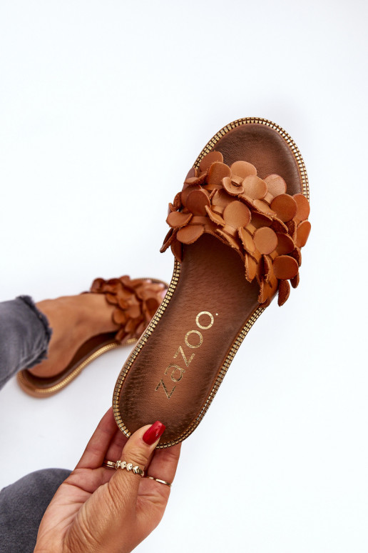 Zazoo 40381 Féminin Pantoufles en cuir avec des talons larges marron Zazoo 40381 Féminin Pantoufles en cuir avec des talons larges marron