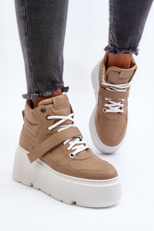 Zazoo 3450 Leer Sneakers model schoenen Dames beige Zazoo 3450 Leer Sneakers model schoenen Dames beige