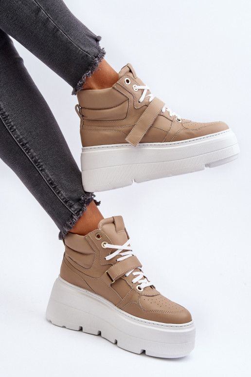 Zazoo 3450 Leer Sneakers model schoenen Dames beige Zazoo 3450 Leer Sneakers model schoenen Dames beige