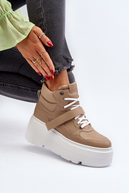 Zazoo 3450 Leer Sneakers model schoenen Dames beige Zazoo 3450 Leer Sneakers model schoenen Dames beige