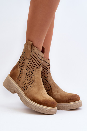 Zazoo 3470 Suede schoenen Dames met brede hakken met elementen van opengeInerkt beige 2