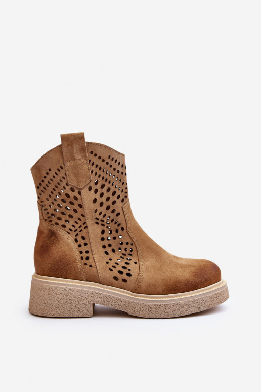 Zazoo 3470 Suede schoenen Dames met brede hakken met elementen van opengeInerkt beige Zazoo 3470 Suede schoenen Dames met brede hakken met elementen van opengeInerkt beige