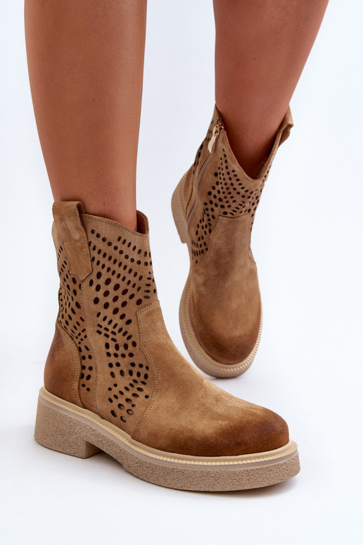 Zazoo 3470 INildlederschuhe Feminin mit breiten Absätzen mit durchbrochenen Elementen Beige Zazoo 3470 INildlederschuhe Feminin mit breiten Absätzen mit durchbrochenen Elementen Beige