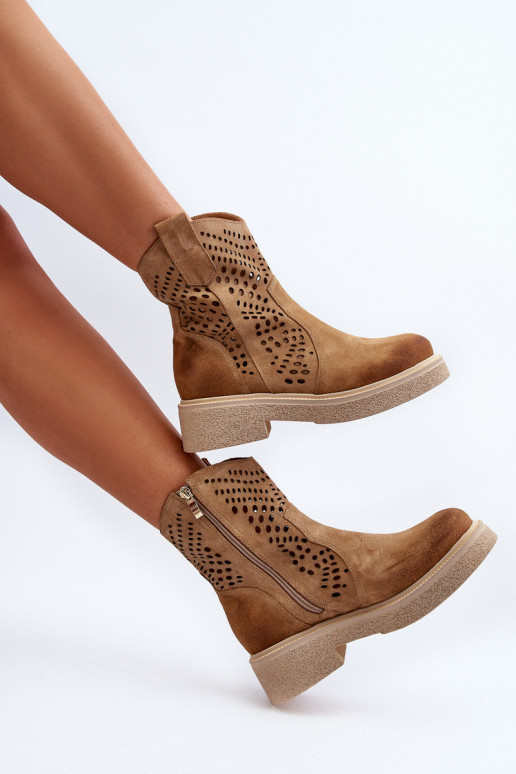 Zazoo 3470 INildlederschuhe Feminin mit breiten Absätzen mit durchbrochenen Elementen Beige Zazoo 3470 INildlederschuhe Feminin mit breiten Absätzen mit durchbrochenen Elementen Beige