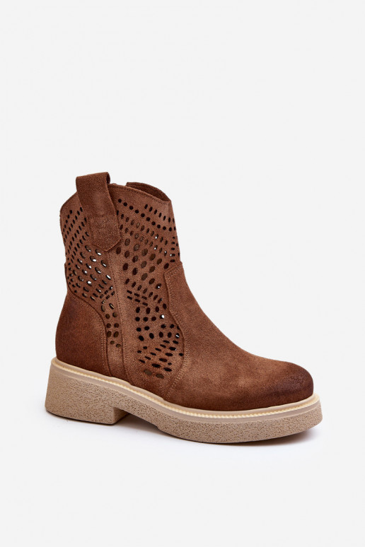 Zazoo 3470 Chaussures en daim Féminin avec des talons larges avec des éléments ajourés marron Zazoo 3470 Chaussures en daim Féminin avec des talons larges avec des éléments ajourés marron